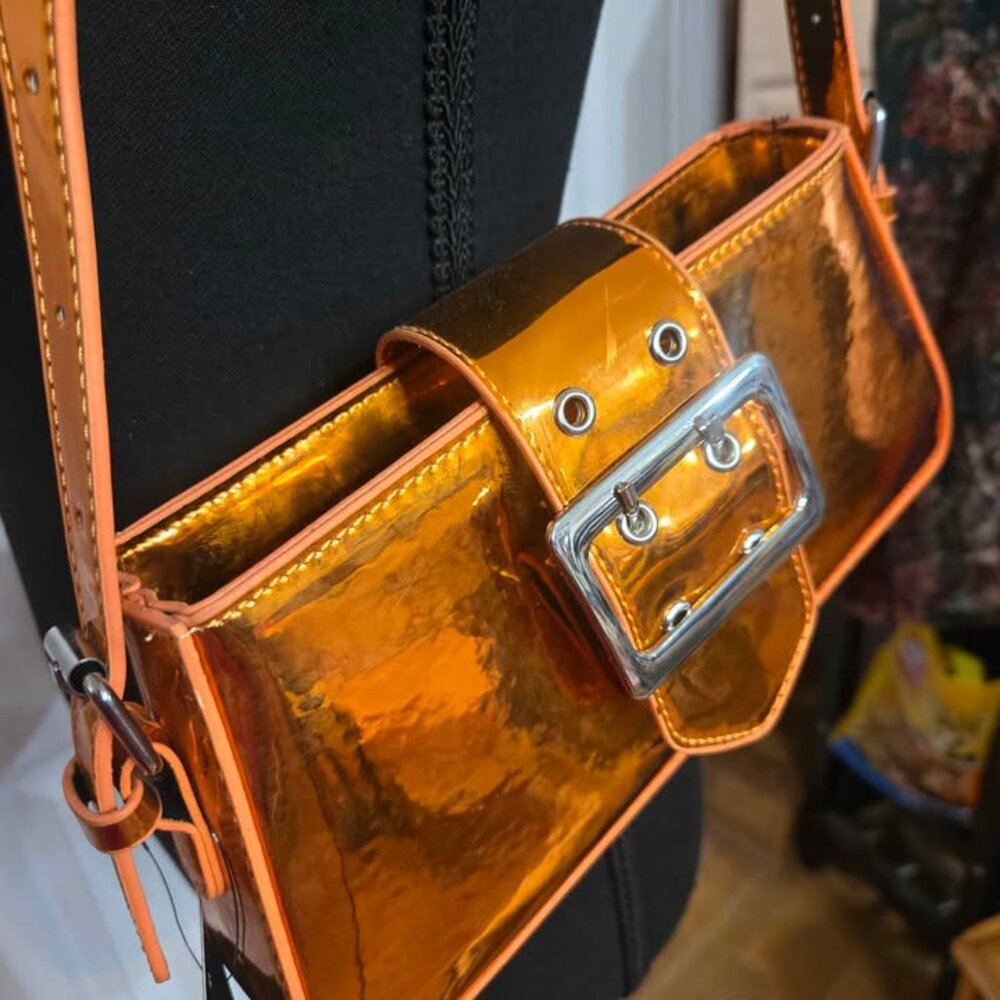 Forever 21 Orange Metallic Shoulder Bag Purse Y2K F21 - Picture 3 of 6